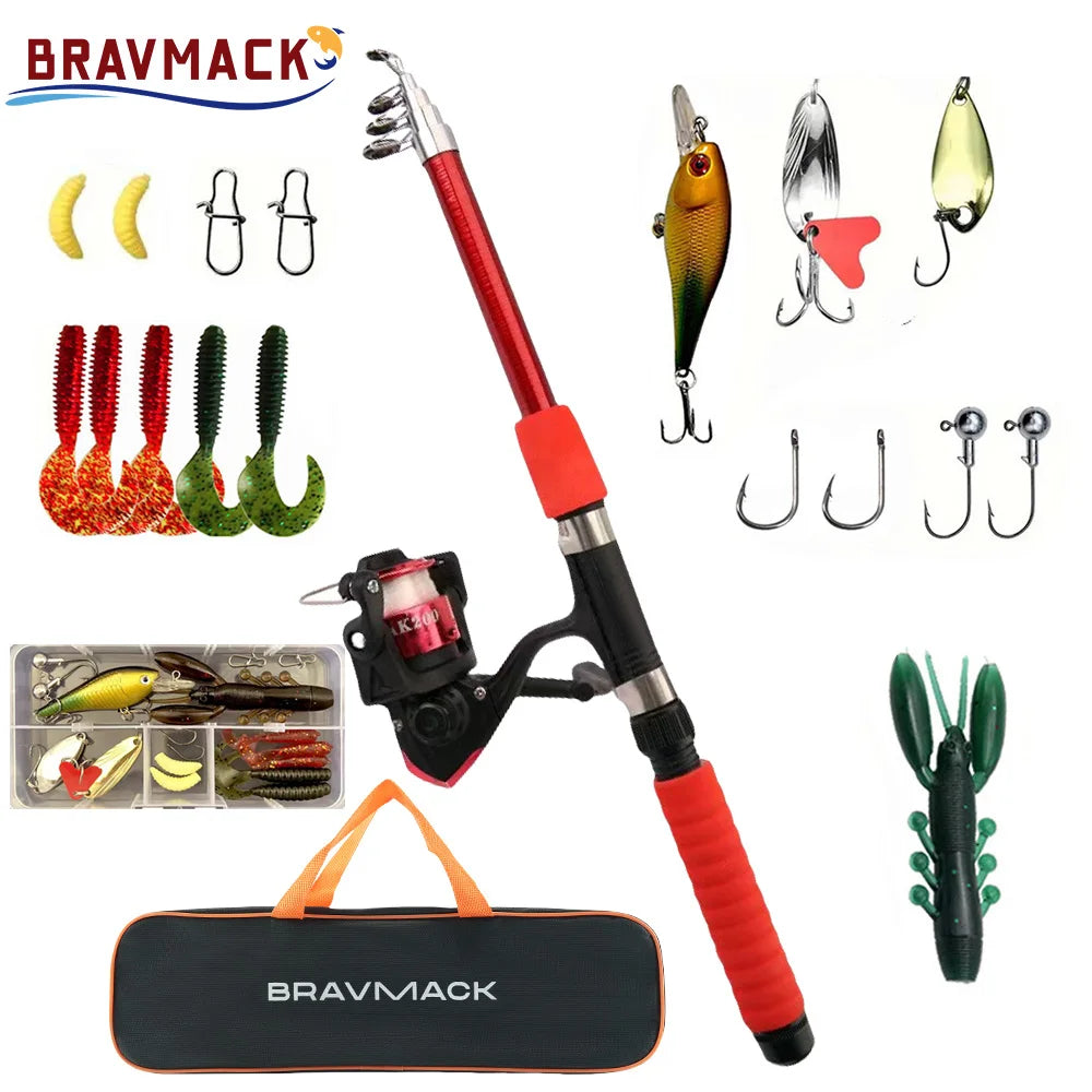 Spinning Reel Fishing Rod Telescopic Full Combo Set with Baits Hooks Travel