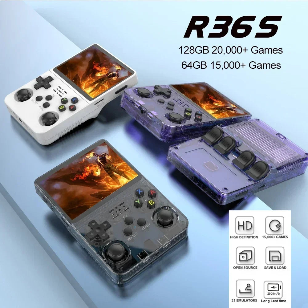 Open Source R36S Retro Handheld Video Game Console Linux System 3.5 Inch IPS Screen Portable Pocket Video Player 64GB 128G Games-EXPROTAS