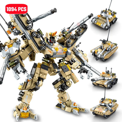 SEMBO 4in1 Transforming Mecha Robot Building Blocks Tank Aircraft Warship Model Toy Gift