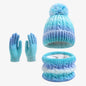 Kids Winter Hat Scarf Gloves 3Pcs Set Warm Knitted Beanie Pom