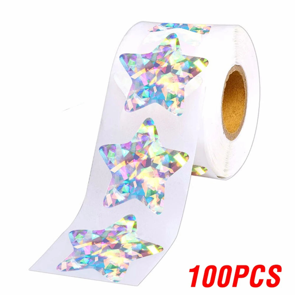 500Pcs Holographic Star Stickers Reward Labels School Teacher Kids