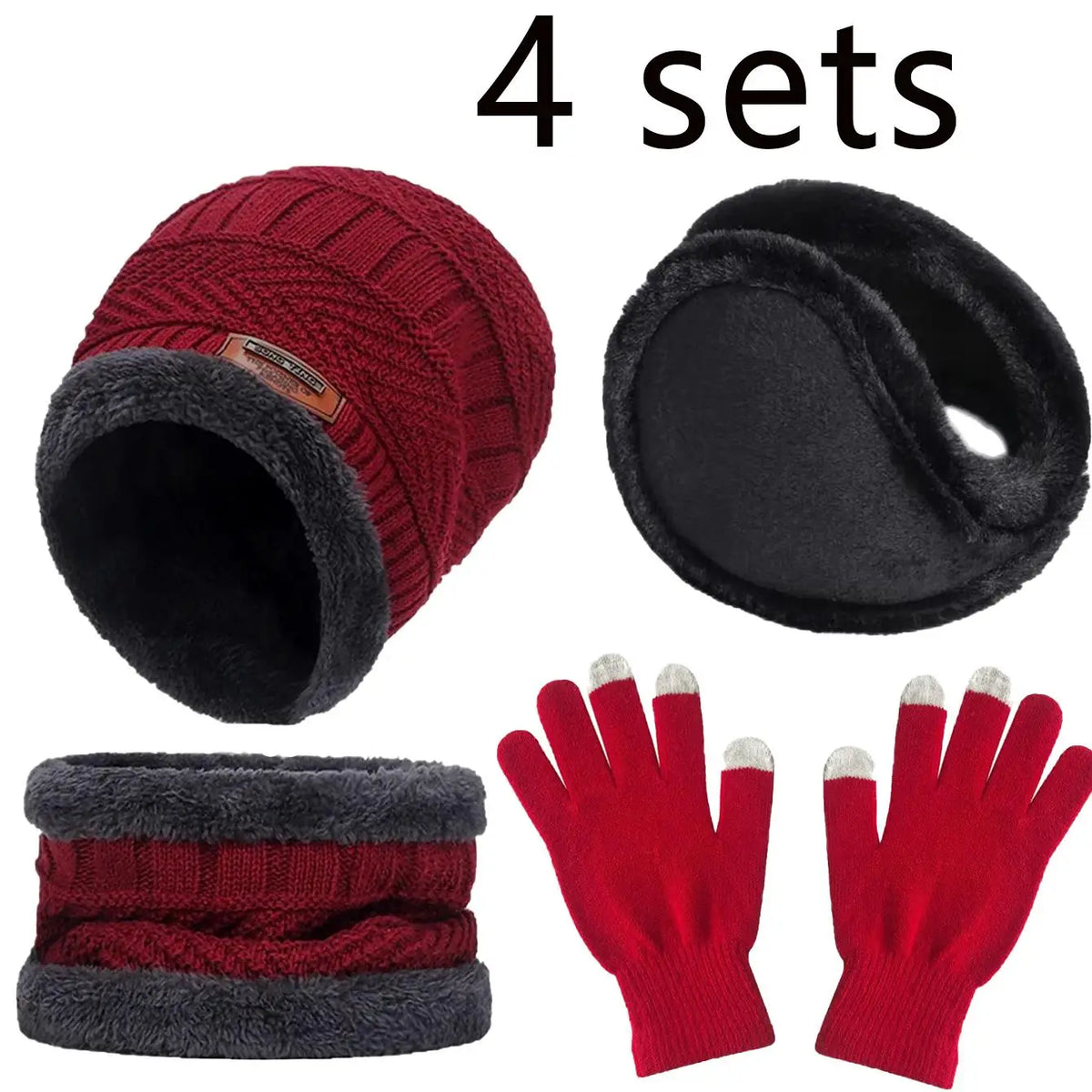 Men Women Beanie Winter Hat Scarf Gloves Thick Warm Knit Cap Set