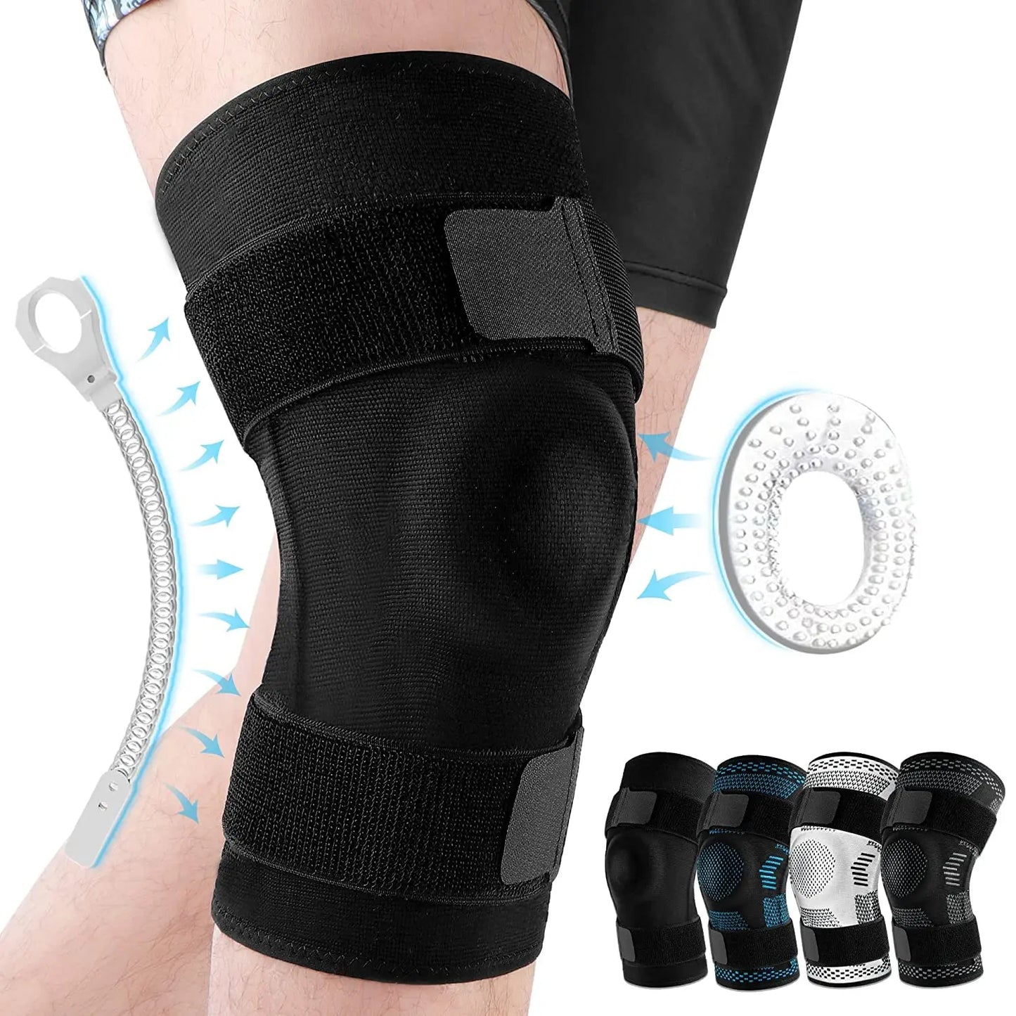 Sports Knee Brace Compression Sleeve with Patella Gel Pad & Side Stabilizers