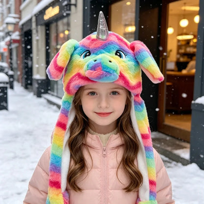 Warm Ear Protection Unicorn Hat with Moving Plush Ears for Kids Party