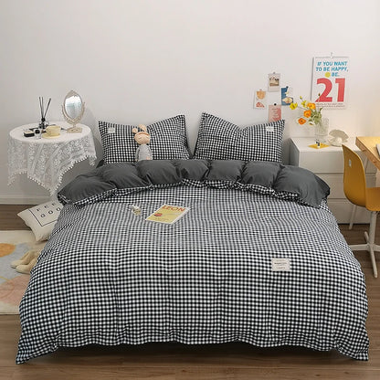 Cotton Duvet Cover 100% Cotton Bedding Set with Plaid Stripe 1 Duvet 2