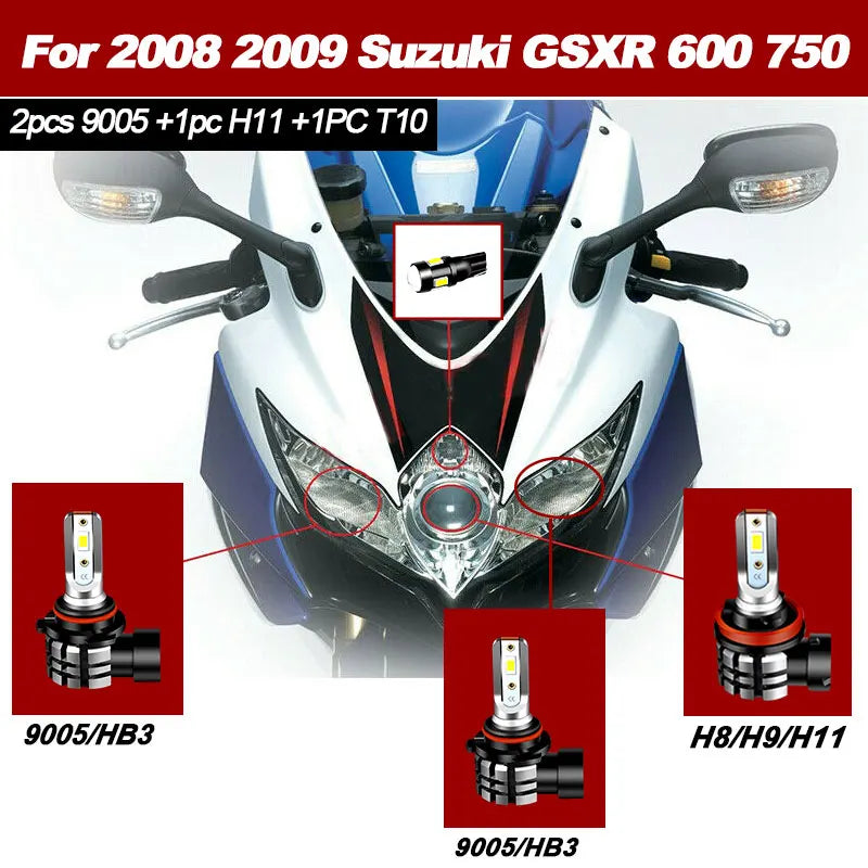 Motorcycle 9600LM LED Headlight High Low Beam Park Light Bulbs Kit 4PCS White 6000K  For 2008 2009 Suzuki GSXR 600 750-EXPROTAS