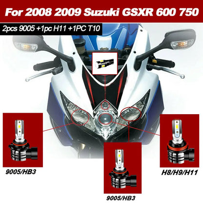 Motorcycle 9600LM LED Headlight High Low Beam Park Light Bulbs Kit 4PCS White 6000K  For 2008 2009 Suzuki GSXR 600 750-EXPROTAS