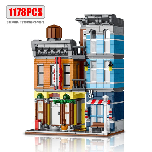 1178pcs Street View Building Blocks Pizza Shop Modular Architecture Sets MOC Detective Agency Boys Toys for Children Gifts 20104-EXPROTAS