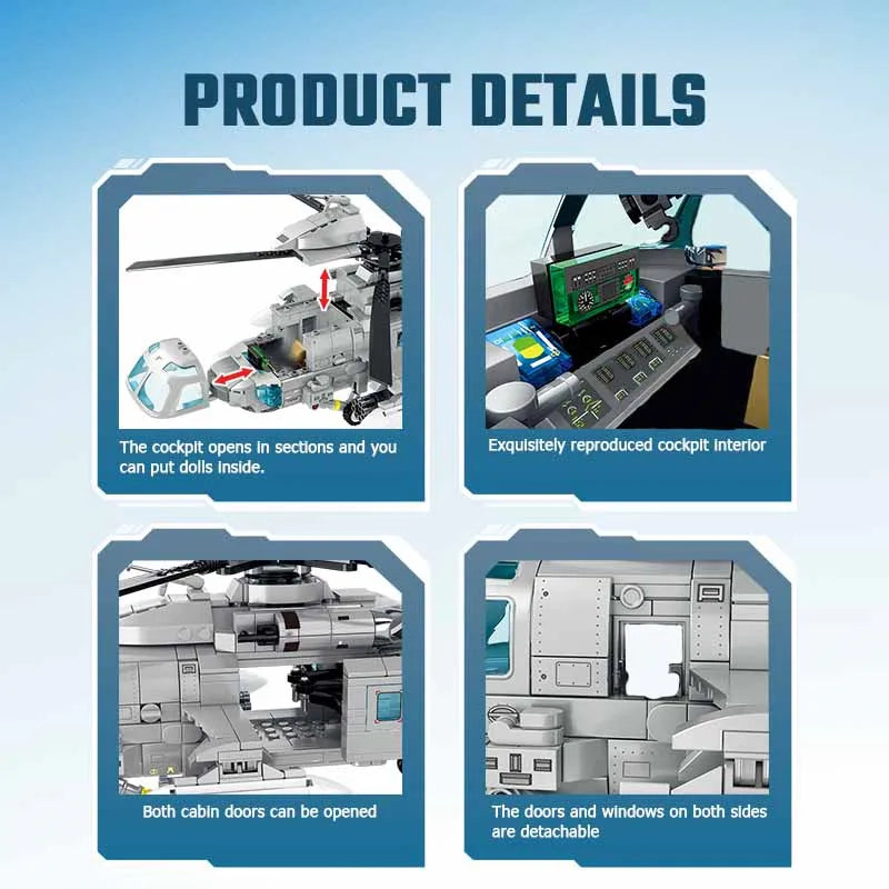 SEMBO Z-20 Navy Helicopter Building Blocks 862pcs Armed Aircraft Model Bricks Toy Gift