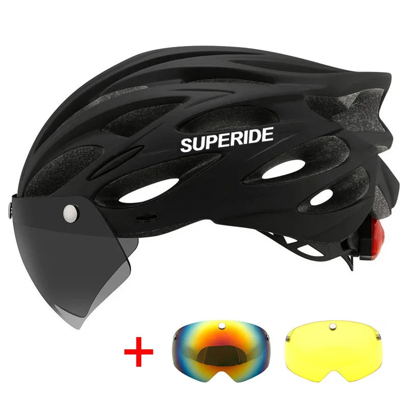 SUPERIDE Men Women Cycling Helmet with Rearlight Sports MTB Bicycle Helmet Road Bike Mountain Bike Helmet with Goggles & Visor-EXPROTAS