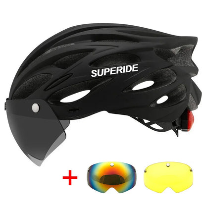 SUPERIDE Men Women Cycling Helmet with Rearlight Sports MTB Bicycle Helmet Road Bike Mountain Bike Helmet with Goggles & Visor-EXPROTAS