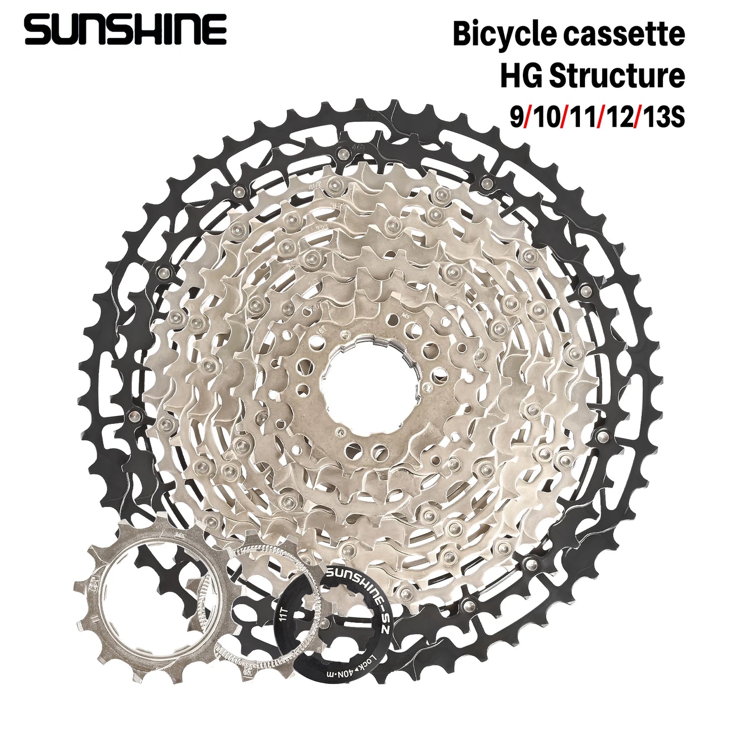 SUNSHINE Ultralight Carbon Steel Bicycle Cassette 9/10/11/12/13 Speed HG Sprocket MTB