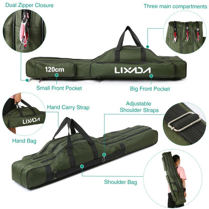 Lixada 3-Layer Fishing Rod Bag 90/120/150cm Folding Pole Reel Tackle Case