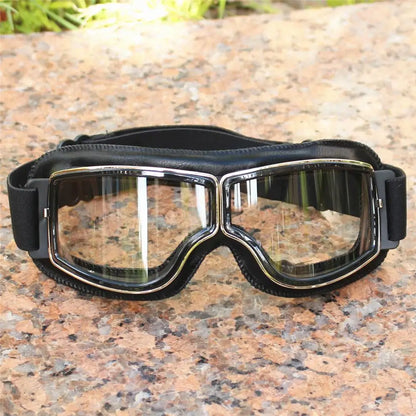 Vintage Motorcycle Leather Goggles Folding Cruiser Motocross Riding Safety Glasses
