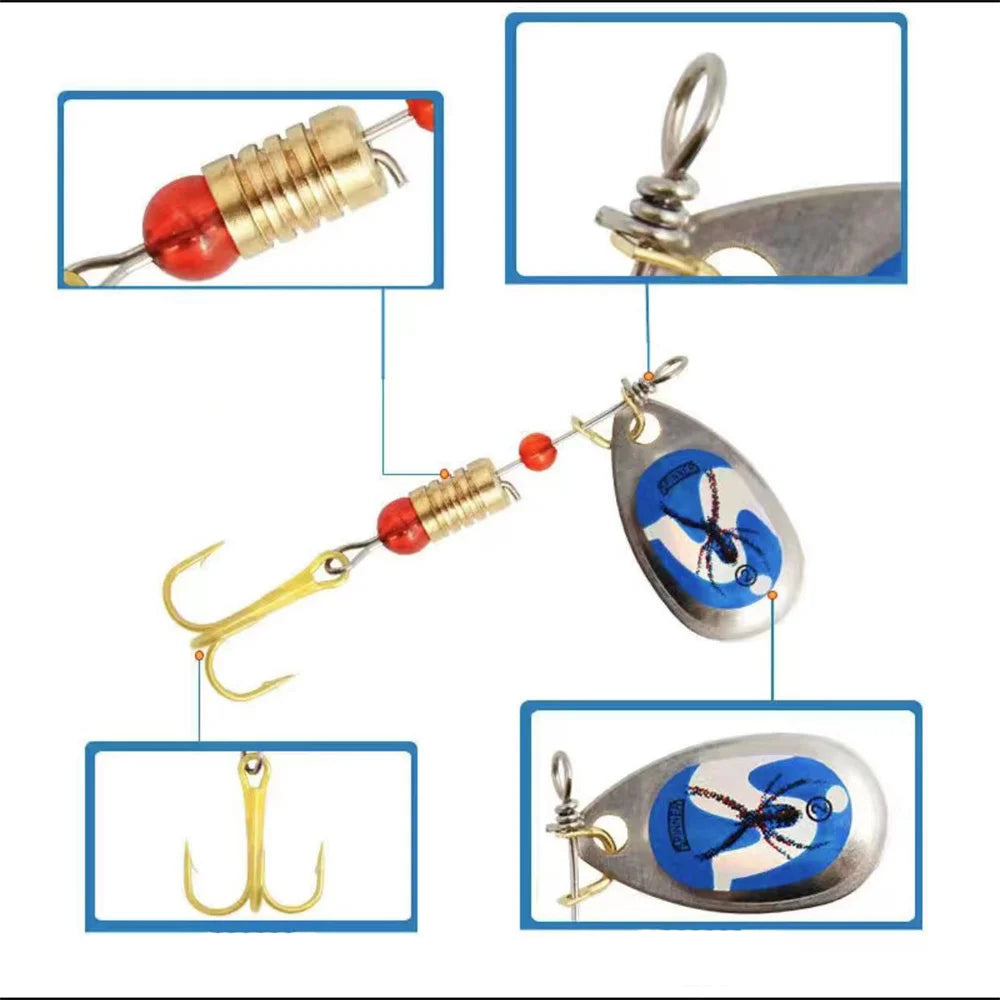 10pcs Treble Hook Spinner Lure Metal Bait Fishing Tackle for Bass