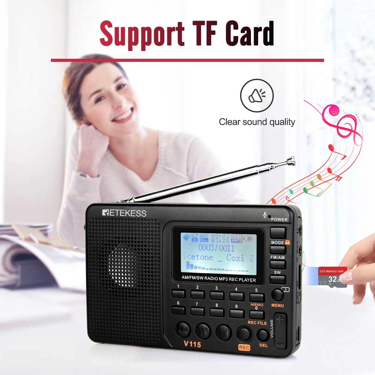Rechargeable Radio Batteries Portable FM AM Shortwave Retekess V115 TX32