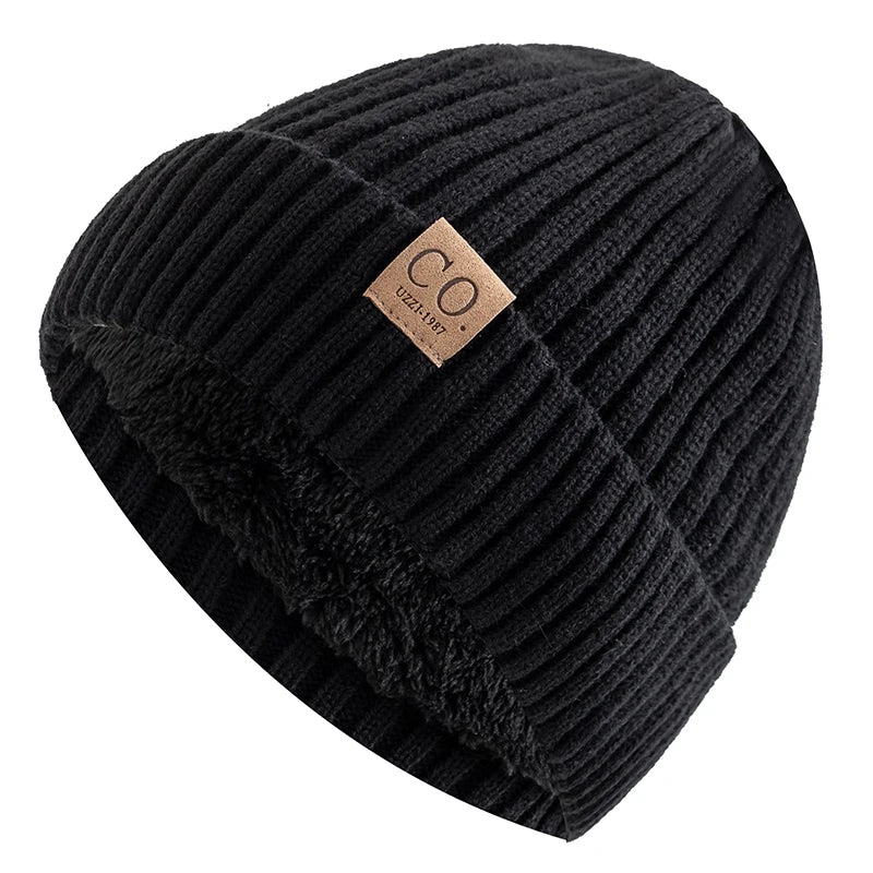 Unisex Two-tone Winter Hats Fur Lined Warm Beanie Cap for Men Women