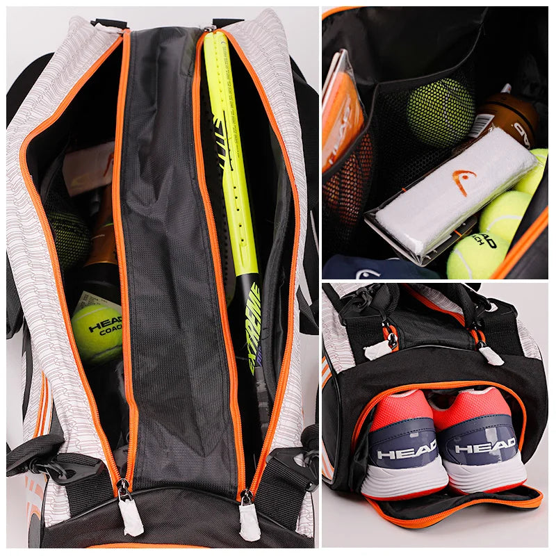 HEAD Tennis Rackets Bag Large Capacity 3-6 Pieces Tennis Backpack Badminton Gymbag Squash Racquet Bag With Separated Shoes Bag-EXPROTAS