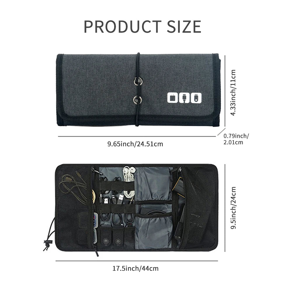 Electronic Organizer Cord Pouch, Travel Cable Charger Phone Accessories Bag Organizer Roll up Tech Carrying Case for USB Cables-EXPROTAS