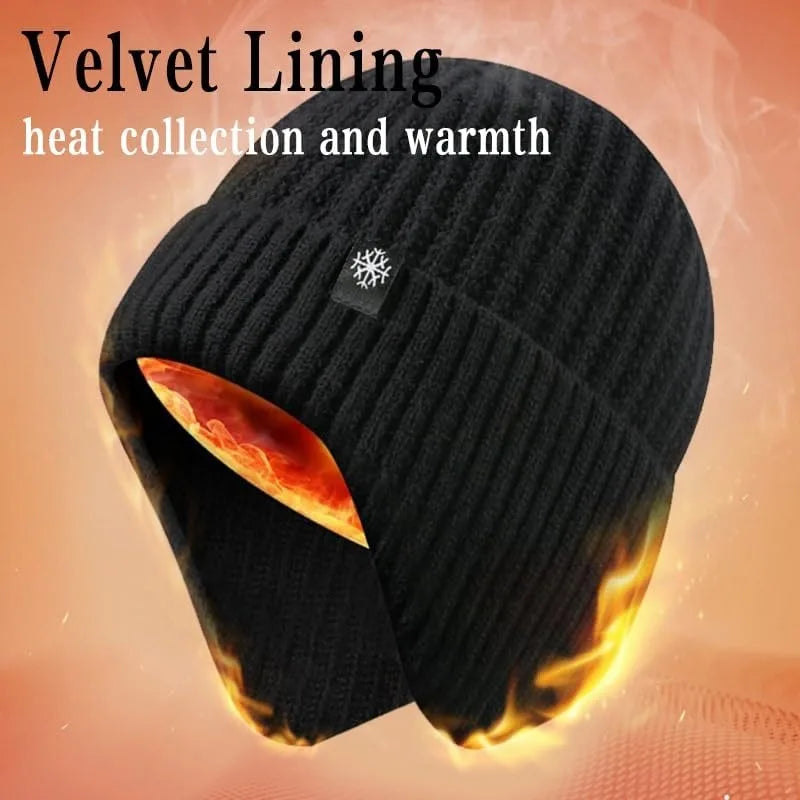 Men's Winter Ear Protection Knitted Hat Warm Peaked Cap Outdoor Beanie