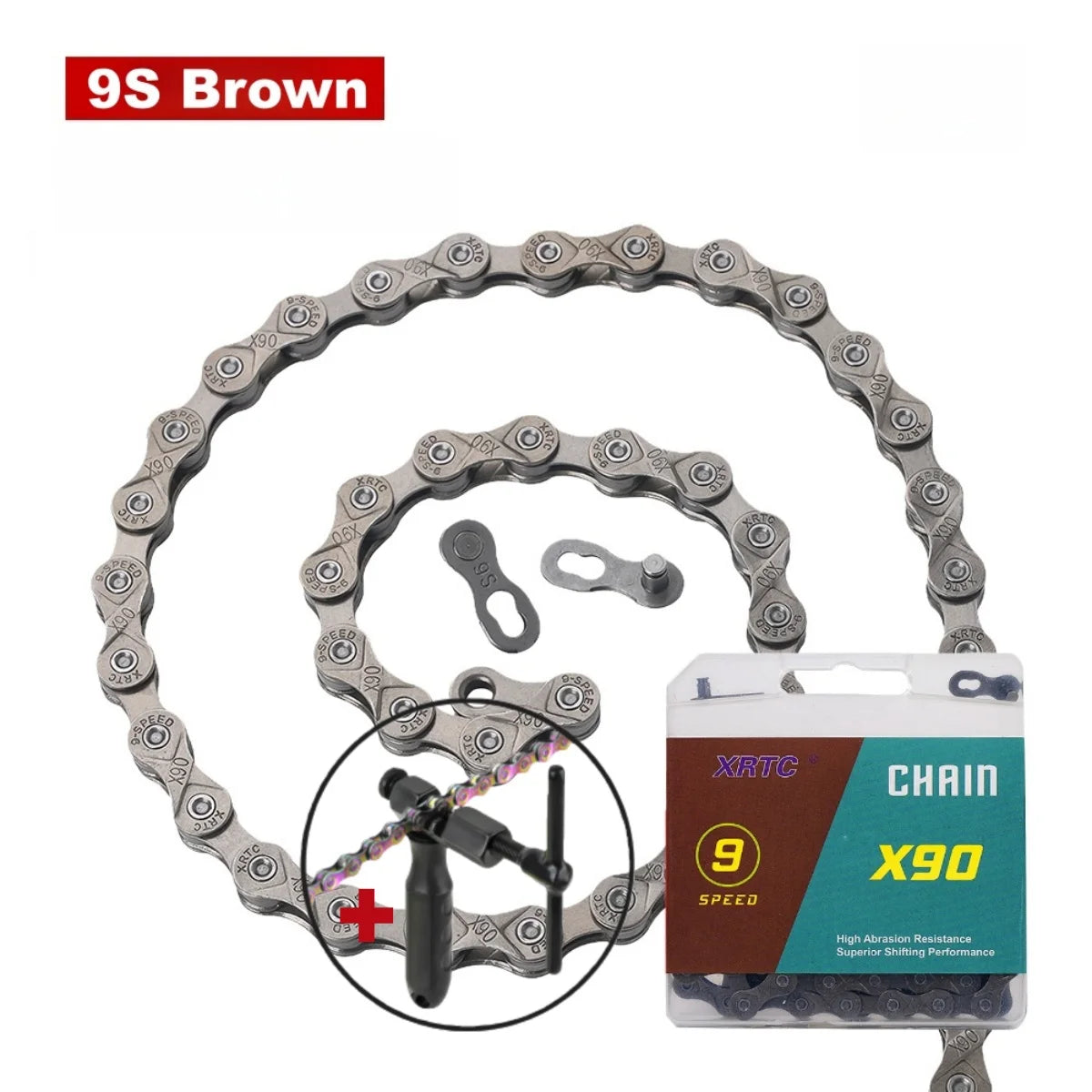 9 Speed Bike Chain 116 Links with Chain Breaker Kit MTB Road Bicycle Repair