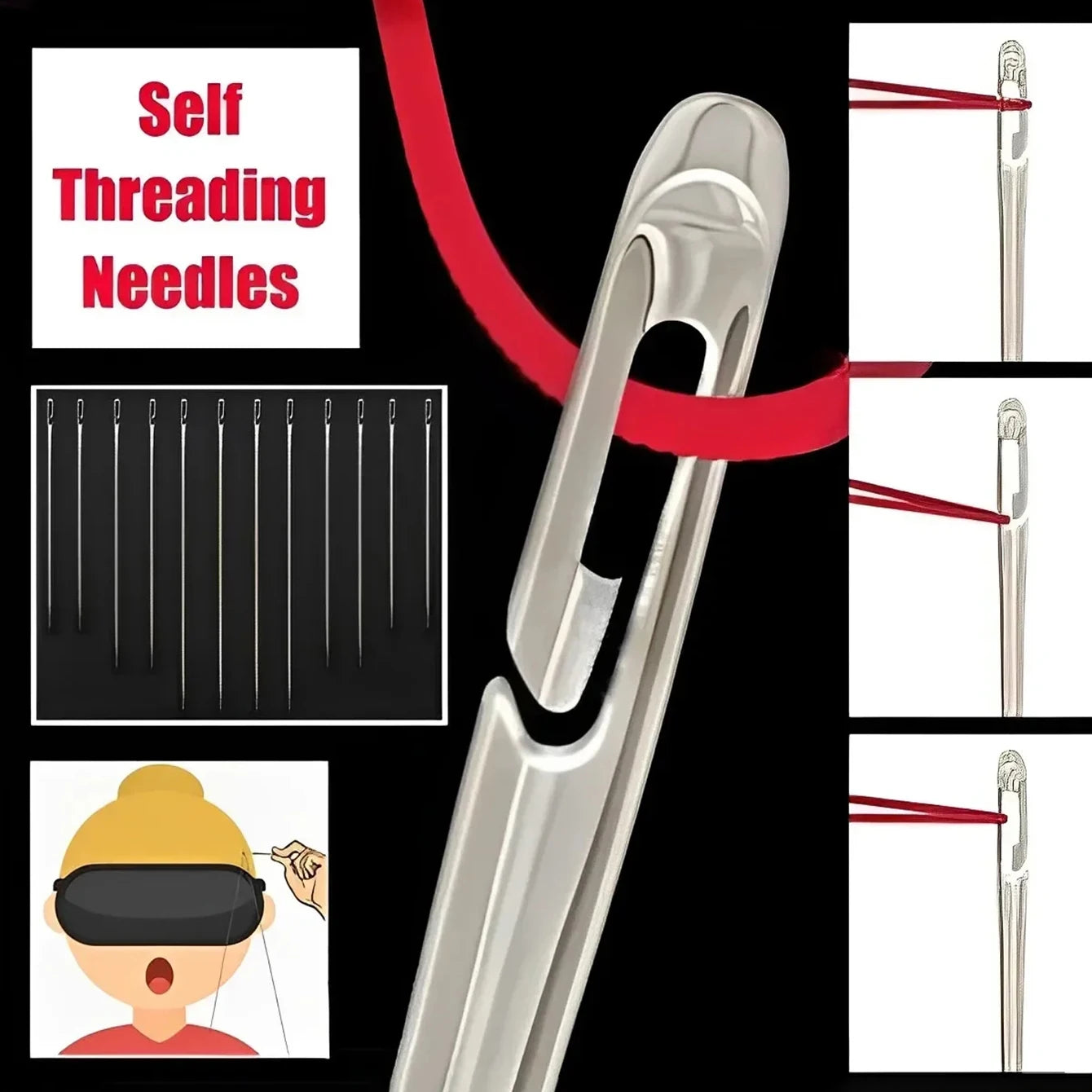 30Pcs Stainless Steel Blind Sewing Needles Self Threading for Elderly DIY