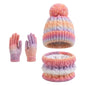 Kids Winter Hat Scarf Gloves 3Pcs Set Warm Knitted Beanie Pom