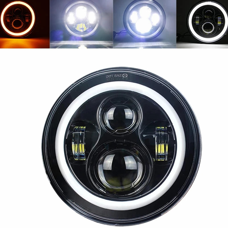 7" LED Headlight w/ DRL Angel Eyes for Harley Honda Yamaha Jeep H4