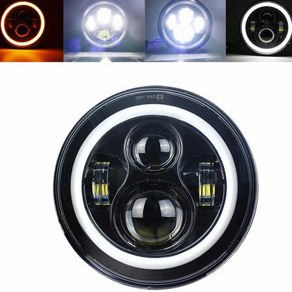 7" LED Headlight w/ DRL Angel Eyes for Harley Honda Yamaha Jeep H4