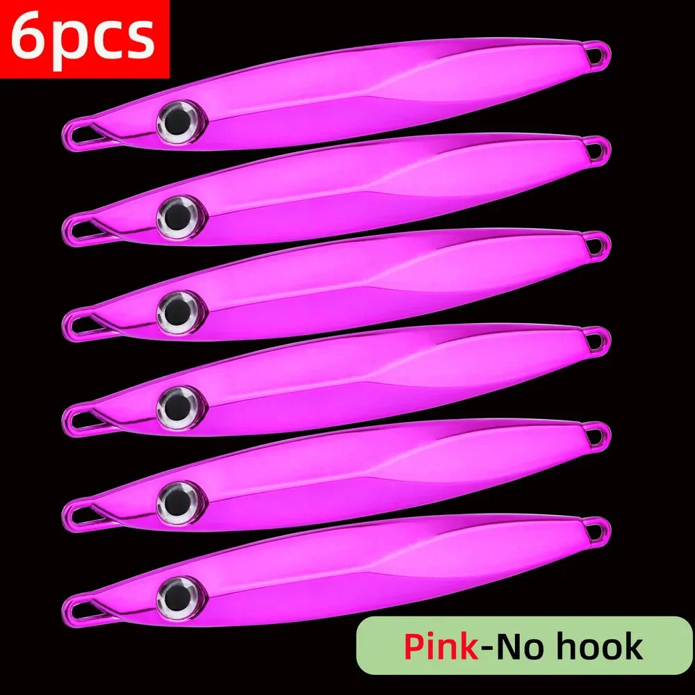 6pcs Long Casting Metal Jig, Sea Fishing Lure, Electroplated Hard Bait, Fishing Accessories Jigging Lure For Saltwater 10g-80g