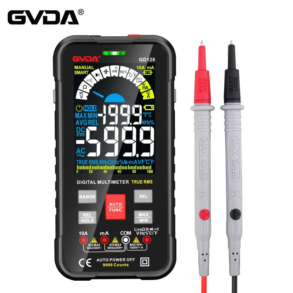 GVDA New 9999 Counts Digital Multimeter Smart Auto Range 1000V 10A Tester Meter Ohm Hz Capacitance REL True RMS AC DC DMM GD128-EXPROTAS