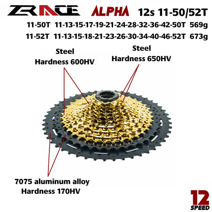 ZRACE ALPHA MTB Cassette 10–12 Speed HG/MS/XD Freehub 46T 50T 52T