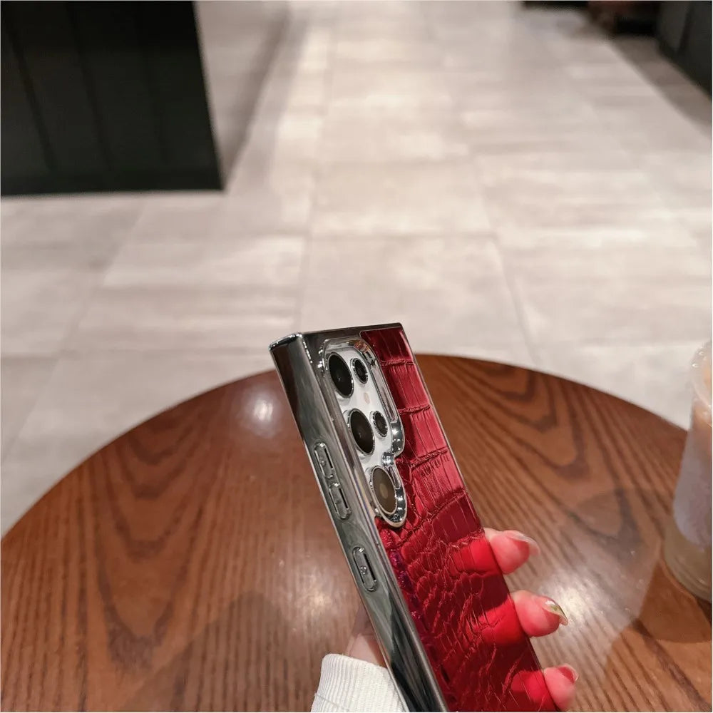 Gradient Crocodile Leather Case for Samsung Galaxy S23-S25 Ultra Plus Hard Cover
