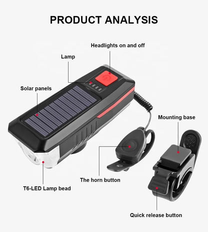 USB Rechargeable Bike Front Lamp LED Torch Mountain Bicycle Light with Horn