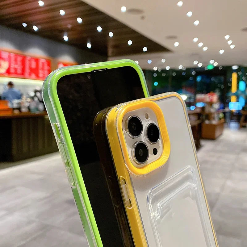 Transparent Card Holder Shockproof Soft Case for iPhone 12-16 Pro Max
