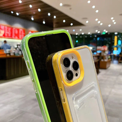 Transparent Card Holder Shockproof Soft Case for iPhone 12-16 Pro Max
