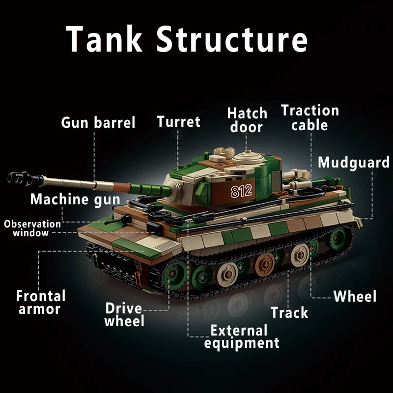 WW2 German Tiger Heavy Tank Building Blocks Military Brick Model Toy Set