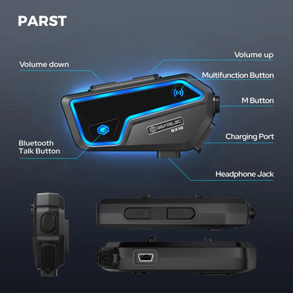 GEARELEC GX10 Bluetooth Motorcycle Intercom Helmet Headset 10 Riders Wireless BT Motorbike Interphone Music Sharing PK B4FM-X