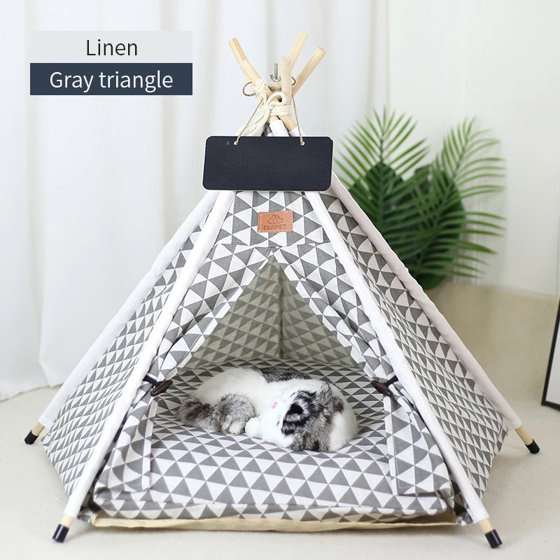 Pet Teepee Tent | Portable Indoor Dog Cat Bed with Cushion and Blackboard