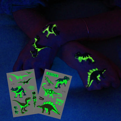 10 Sheets Luminous Dinosaur Temporary Tattoos Waterproof Kids T-Rex Glow