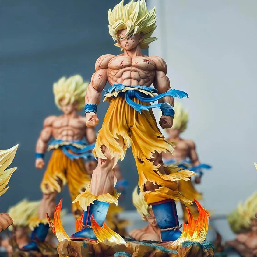 Dragon Ball Z Goku Figure JT Statue LED Base Super Saiyan with Replaceable Heads Gift