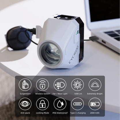 Wireless Remote Bike Headlight 1600 Lumen GoPro Hanging Light Reflector
