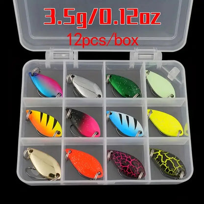 12pcs Fishing Lure Metal Spinner Bait Tackle for Bass Trout Accessories