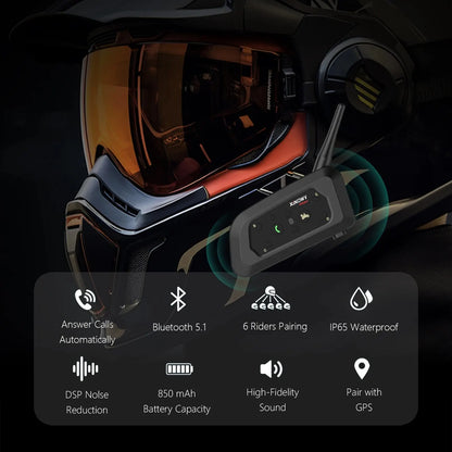 XINOWY V6 PRO Motorcycle Bluetooth Helmet Intercom Headset 1200M Interphone Communicator for 6 Riders Waterproof Music Player-EXPROTAS