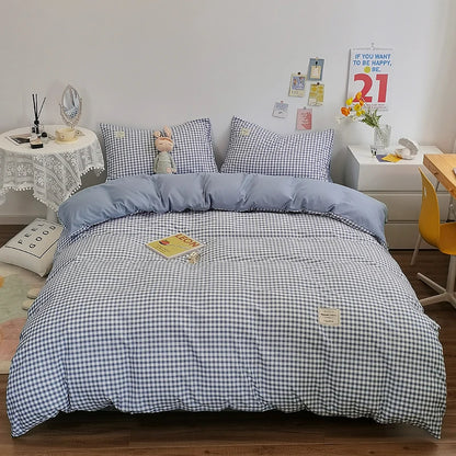 Cotton Duvet Cover 100% Cotton Bedding Set with Plaid Stripe 1 Duvet 2