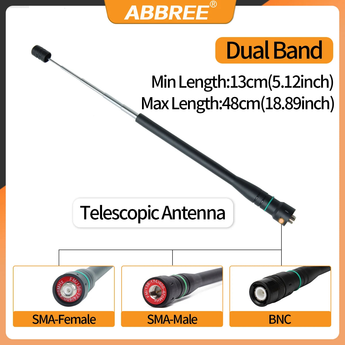 SMA-Female Antenna Dual Band Telescopic for Baofeng UV-5R Radio 21cm