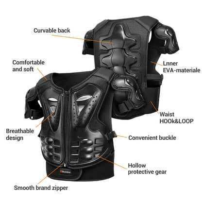 Kid's Motorcycle Armor Vest Protection Jacket Moto Full Armor for Children Eye Catching Short Length Motocross Body Armor Riding Kneepads