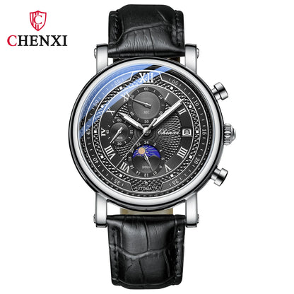 Chenxi 976 Leather Chronograph Date Men's Phase Of The Moon Timing Business Luminous Quartz Watch Relojes para hombres-EXPROTAS