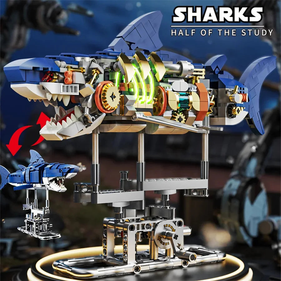 Mechanical Shark Building Set Animal Blocks Toy Gift Crocodile Frog Ray