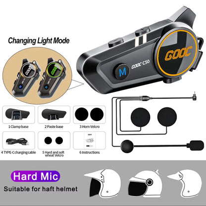 Motorcycle Helmet Bluetooth Headset Heavy Bass IPX7 Ambient Light Hands Free